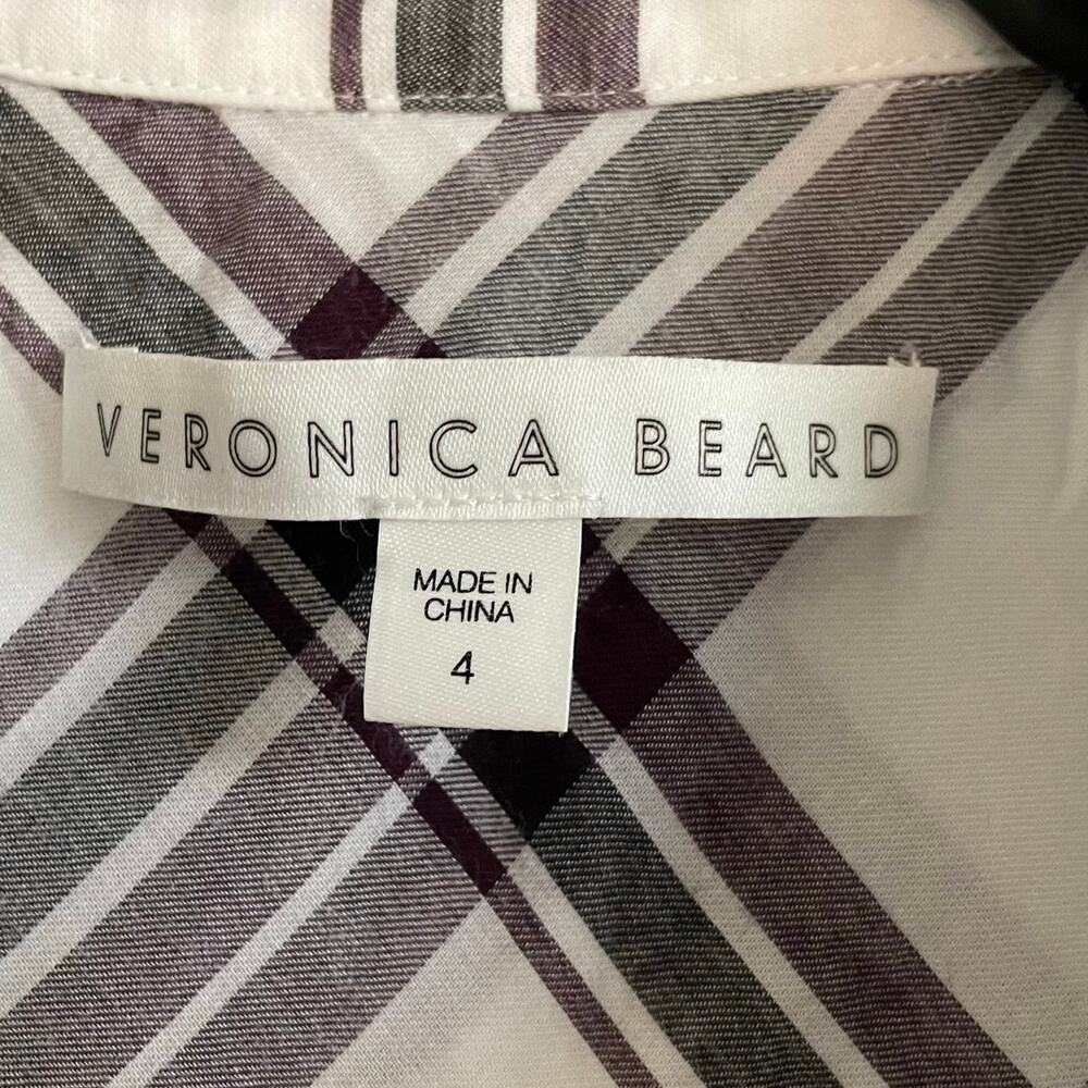 Veronica Beard Shirt Dress Marcy Plaid Sz 4 Tie Waist Convertible Sleeve Preppy - Picture 4 of 13